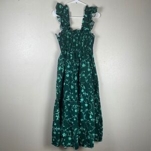 Hill House Home Ellie Nap Dress Emerald Green Botanical Vine Smocked Midi Small